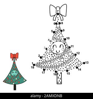 Weihnachts-Punkt-zu-Punkt-Spiel mit einem lustigen Baum Stock Vektor