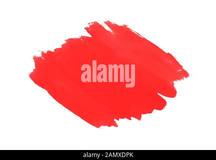 Roter Aquarellstreifen, mehrschichtig. Abstrakter Aquarellhintergrund, Handfarbe auf Papier. Stockfoto