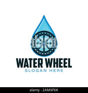 Wasserrad und Öl, Ideen für das Wassertropfenlogo. Inspiration Logo Design. Darstellung Des Vektor-Vorlagenbildes. Isoliert Auf Weißem Hintergrund Stock Vektor