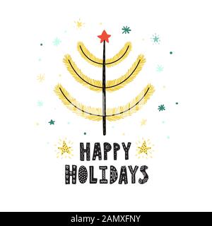 Frohe Feiertage niedliche Karte mit einem Weihnachtsbaum Stock Vektor