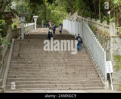 Einige der 1.368 Stufen den Berg Zozu am Kotohiragu (oder konpirasan) Schrein komplex in der Präfektur Kagawa auf Shikoku in Japan. Stockfoto