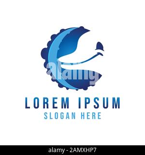 Ideen zum Dolphin- und Oktopus-Logo. Inspiration Logo Design. Darstellung Des Vektor-Vorlagenbildes. Isoliert Auf Weißem Hintergrund Stock Vektor