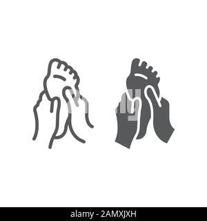Fußmassage und Glyph-Symbol, Medizin und Gesundheitswesen, Barfußpflegeschild, Vektorgrafiken, ein lineares Muster auf weißem Hintergrund. Stock Vektor