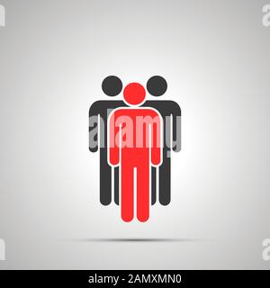 Drei Silhouetten für Herren mit rotem Anführer, schlichte schwarze Ikone mit Schatten Stock Vektor