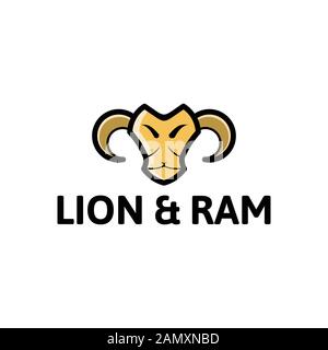 Ideen für das Logo "Lion. RAM. Goat". Inspiration Logo Design. Darstellung Des Vektor-Vorlagenbildes. Isoliert Auf Weißem Hintergrund Stock Vektor