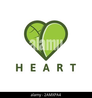 Herz aus Leaf Logo Ideen. Inspiration Logo Design. Darstellung Des Vektor-Vorlagenbildes. Isoliert Auf Weißem Hintergrund Stock Vektor