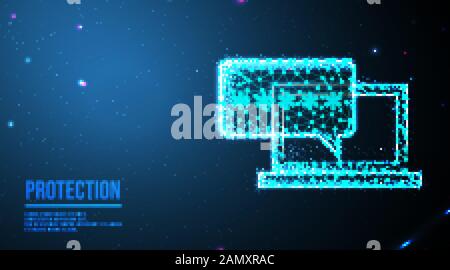 Laptop und Passwort. Sicherheitskonzept: Abstraktes Design mit niedrigem Polyurebrame-Mesh. Von Punkt und Linie verbinden. Vektorgrafiken. Futuristisches Design auf Stock Vektor