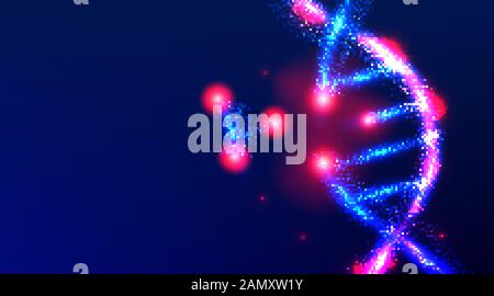 DNA, Molekül. Abstraktes, poly-armes Drahtgitterdesign. Von Punkt und Linie verbinden. Vektordarstellung auf blauem Hintergrund Stock Vektor