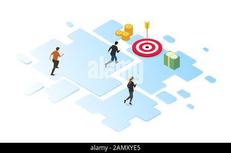 Business run Wettbewerb, die finanzielle Ziele mit isometrischen Design Style reach-Vektor Stockfoto