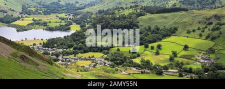 Blick auf Glenridding Common and Village, Ullswater, Lake District National Park, Cumbria, England, Großbritannien Stockfoto