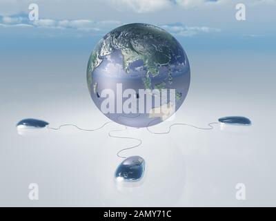 Computer Mäuse und Erde Asien, Australien Stockfoto