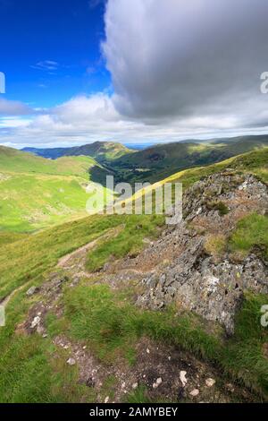 Blick auf High Hartsop Dodd Fell, Hartsop Village, Kirkstone Pass, Lake District National Park, Cumbria, England, UK High Hartsop Dodd Fell ist einer der Th Stockfoto