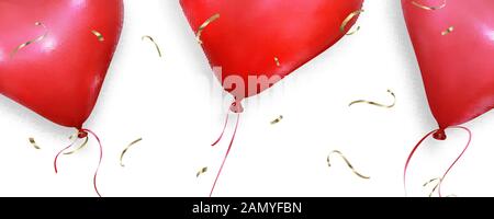 Valentinstag Hintergrund. Realistische Herzballons fliegen auf weißen Tapeten. Valentines Day Banner Stock Vektor