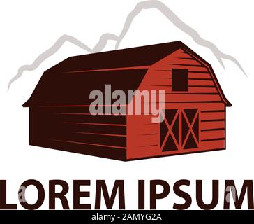 Red Farm Barn mit Bergkette hinter Stock Vektor