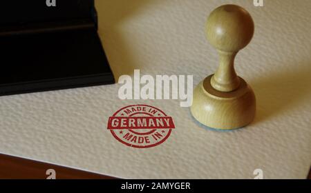 In Deutschland Stempel auf Papier. Fabrik, Herstellung und Produktion land Konzept. Stockfoto