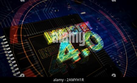 Industrie 4.0 Zeichen 3D-Bild dargestellt. Konzept der Innovation, cyber Technologie, Business, Fabrik Automatisierung und Robotik. Abstrakte Ziffer Stockfoto