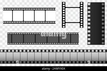 Vorlagen für Kinostreifen. Negativ und Streifen, Medienfilmstreifen. Filmrollenvektor, 35-mm-Film, Dia-Film-Rahmen Stock Vektor