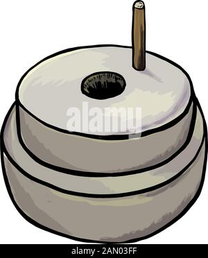 Handmillsteine für Getreide mit Griffhalter. Jahrgang. Handrealistische Zeichnung. Stock Vektor