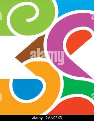 Nummer 3 Kurven Mosaik Symbol Logo Vektor Stock Vektor