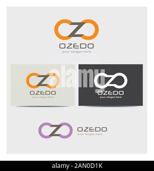 Buchstabe O und Z Symbole, Logo für Corporate Business, Karte Mock up in mehreren Farben Stock Vektor