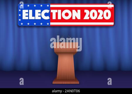 Podium Tribune mit Symbol der USA-Wahl 2020 Stock Vektor