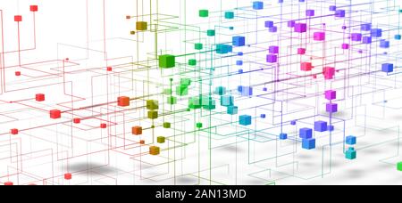 Zusammenfassung Hintergrund von Technologie und Wissenschaft. Gitter oder Netz mit Linien und geometrische Formen detail. 3D-Darstellung Stockfoto