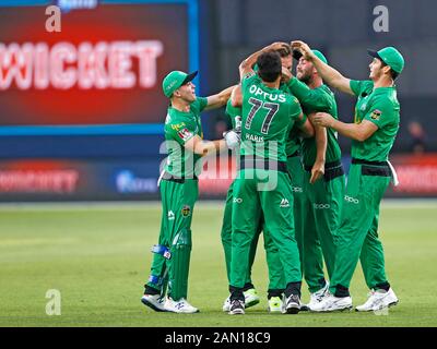 Januar 2020; Optus Stadium, Perth, Western Australia, Australien; Big Bash League Cricket, Perth Scorchers versus Melbourne Stars; Melbourner Spieler feiern Daniel Worrall's Catch - redaktionelle Verwendung Stockfoto