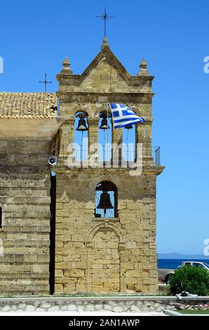 Griechenland, Insel Zakynthos, Glockenturm der Kirche Agios Nikolaos Stockfoto