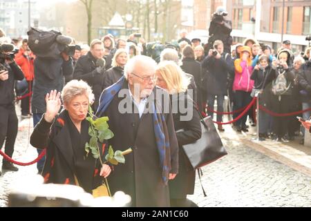 Brigitte Janner, Hajo Gies, Trauerfeier für Jan Fedder, St. Michaelis, Englische Planke, Hamburg, 14.01.2020 Stockfoto