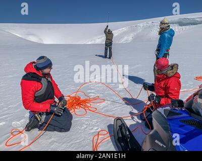 Die Glaziologische Gesellschaft Frühlingsexpedition, der Vatnajokull-Gletscher, Island Stockfoto