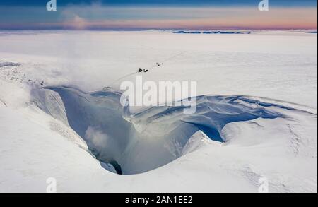 Calderas - Die Glaziologische Gesellschaft Frühlingsexpedition, der Vatnajokull-Gletscher, Island Stockfoto