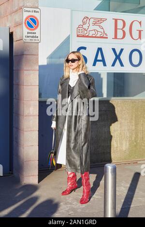 Mailand, ITALIEN - 11. JANUAR 2019: Candela Pelizza vor Marni Modenschau, Milan Fashion Week Street Style Stockfoto