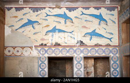 Dolphin Freco von Queens Megaron, Archäologische Stätte des Knossos-Palastes, Krete Stockfoto