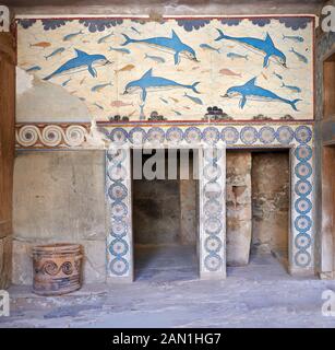Dolphin Freco von Queens Megaron, Archäologische Stätte des Knossos-Palastes, Krete Stockfoto