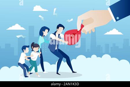 Vektor eines Geschäftsmannes, der Geld aus einer Familie zieht Stock Vektor