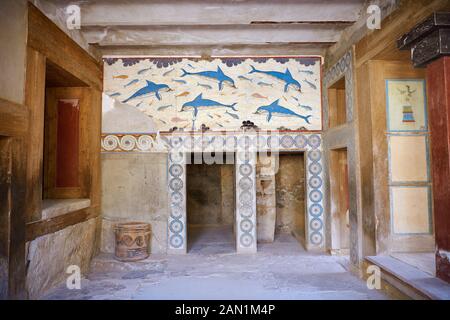 Dolphin Freco von Queens Megaron, Archäologische Stätte des Knossos-Palastes, Krete Stockfoto