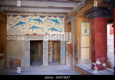 Dolphin Freco von Queens Megaron, Archäologische Stätte des Knossos-Palastes, Krete Stockfoto