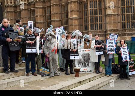 Action for Elephants, UK Ban All Ivory Trade Protest, Westminster, London, Großbritannien. Februar 2017. Demonstranten außerhalb des Parlaments fordern den Premierminister und die Abgeordneten auf, den gesamten Elfenbeinhandel in Großbritannien zu verbieten. Kredit: Maureen McLean/Alamy Stockfoto