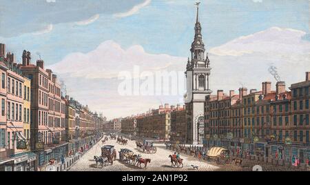 Die Kirche von St. Mary le Bow in Cheapside, London, England. Nach einem Mitte des 18. Jahrhunderts Drucken von Thomas Meier. Später einfärben. Stockfoto