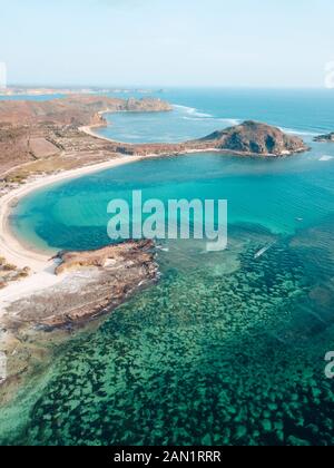 Luftaufnahme von Tanjung Aan Beach, Lomobok, Indonesien Stockfoto
