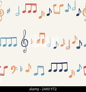 Nahtlose Textur Musik - Noten und Notenschlüssel doodle Vektor Mode Muster. Stock Vektor