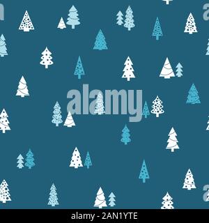 Christmas Trees Muster - einfache, nahtlose Vektortextur. Blau und Weiß. Stock Vektor