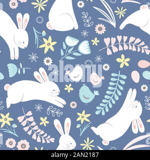 Ostermuster. Niedlicher Hintergrund mit buntem Blumenmuster und durchgänglichem Wiederholungsmuster. Stock Vektor