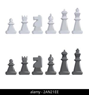 Einstellen der schwarzen und weißen Schachfiguren. Stock Vektor