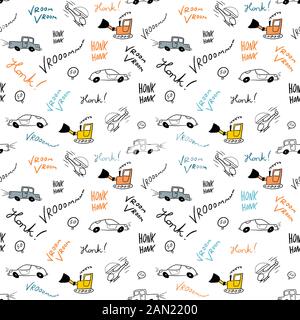 Kinderbettdesign - Vektor nahtlose Fahrzeugzeichnung Textur. Stock Vektor