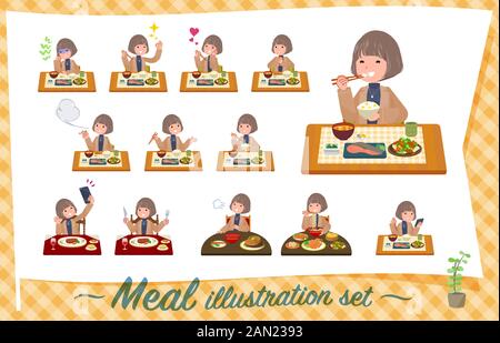 Eine Reihe von lässige Mode Frauen über Mahlzeiten. Japanische und chinesische Küche, westliche Gerichte und so weiter. Es ist Vektor Kunst so ist es leicht zu bearbeiten. Stock Vektor