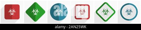 Biohazard Icon Set, flache Vektorgrafiken in 6 Optionen für Webdesign und mobile Anwendungen in eps 10 Stock Vektor