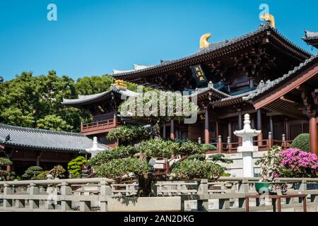 Hongkong, China - November 2019: Die Chi-Lin-Nunnery, ein großer buddhistischer Tempel in Hongkong Stockfoto