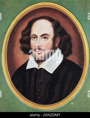 William Shakespeare; 26. April 1564, getauft - 23. April 1616 war ein englischer Dichter, Dramatiker und Schauspieler, / William Shakespeare; 26. April 1564, getauft - 23. April 1616 war ein englischer Dichter, Dramatiker und Schauspieller, historisch, digital verbesserte Wiedergabe eines Originals aus dem 19. Jahrhundert / Digitale Produktion einer Originalanlage aus dem 19. Jahrhunderts Stockfoto