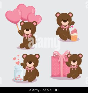 Teddybären von niedlichen Symbole für Valentines Tag Stock Vektor